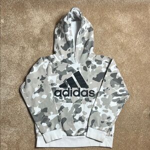 Adidas Kids Gray Camo Hoodie - Size Medium